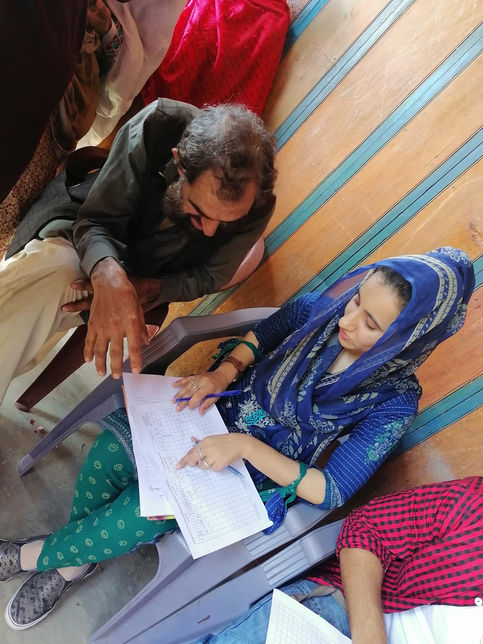 Recording field survey data during the Kuttan, AJK field visit